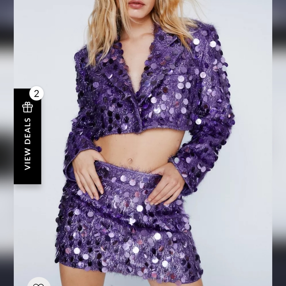 Nasty Gal sequin purple blazer and mini skirt NWT Taylor swift eras tour - Picture 7 of 9